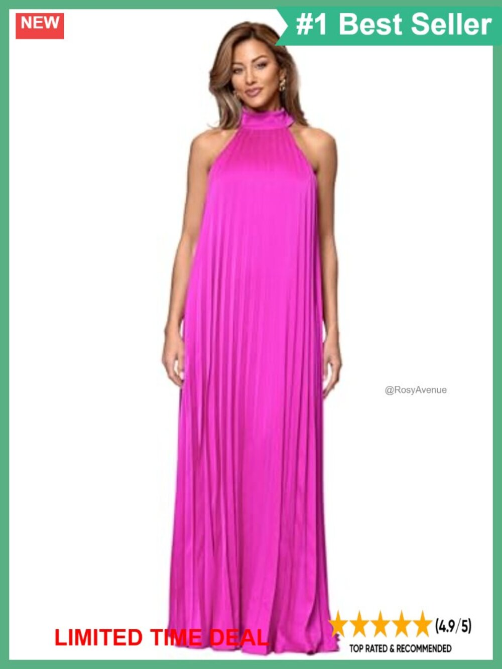 Floor Length Pleated Satin Mock Neck Halter Formal Gown Sleeveless Tie Back